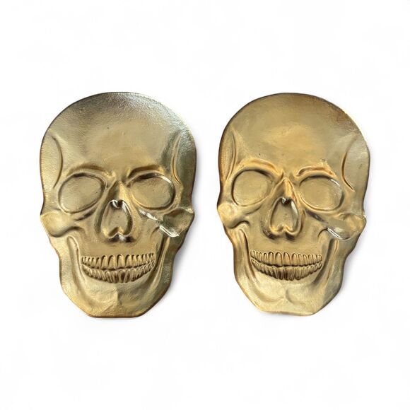 Gold Skull Skeleton Serving Trays Set of 2 12" Halloween Table Party Decor - Picture 1 of 5
